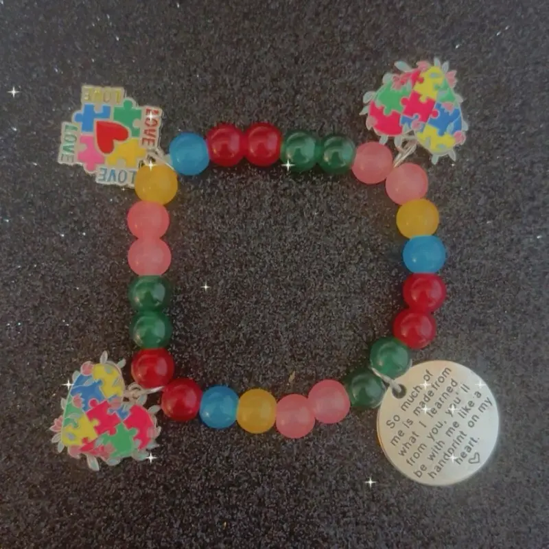 Autism Awareness Bracelet with Colorful Beads and Inspirational Tag for Support and Awareness
