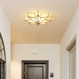 Brass Flush Mount Ceiling Light - Aeyee Star Shaped Lighting Fixture Bedroom Ceiling lamp with Glass Shade