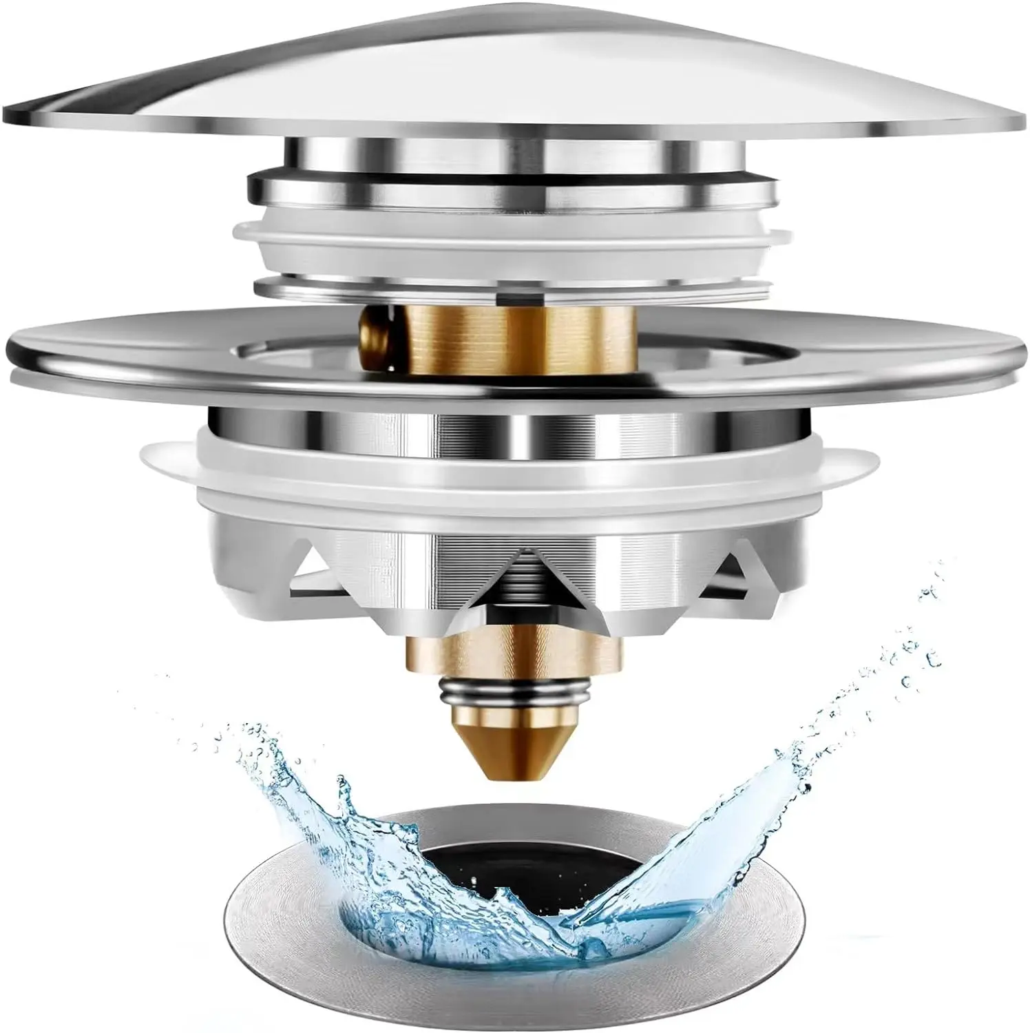Universal Tub Stopper Bathtub Drain, Pop Up Bath Tub Drain Plug and Cover, Easy to Install & Clean, Brass Plating Process