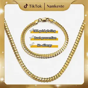 New 18K gold-plated Full-side  necklace and bracelet Vintage Feel copper Anti-Rust Technology Waterproof Sweatproof Perfect Christmas Gift for men and women Width 5mm, Length 20/22/24 inches,Perfect Gift for Him/Her/Mom &Men's Accessories.