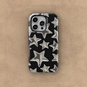 Silver Star Case Y2K Aesthetic, Black Star Pattern Protective Phone Case Cover for iPhone 17 16 15 14 13 Pro Max, Samsung S25 S24 S23 Ultra