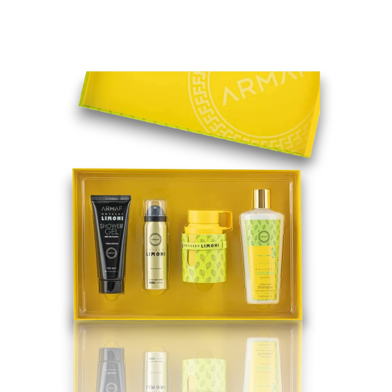 Armaf | Odyssey | Limoni | Fresh Edition | Gift Set | Unisex Fragrance | 16.9 OZ | Eau De Parfum + Perfumed Shower Gel + Shower Gel + Shampoo | Lemon - Sweet Orange & Mandarin