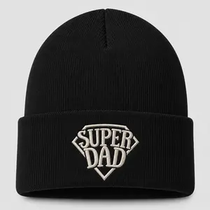 Super Dad Embroidered Cuff Beanie, Father’s Day Knit Cuff Beanie, Warm Winter Streetwear Beanie for Dad, Papa, Husband, Superhero Dad Gift