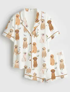 Women’s Golden Retriever Cottagecore Short Sleeve Pajama Set #pajamas