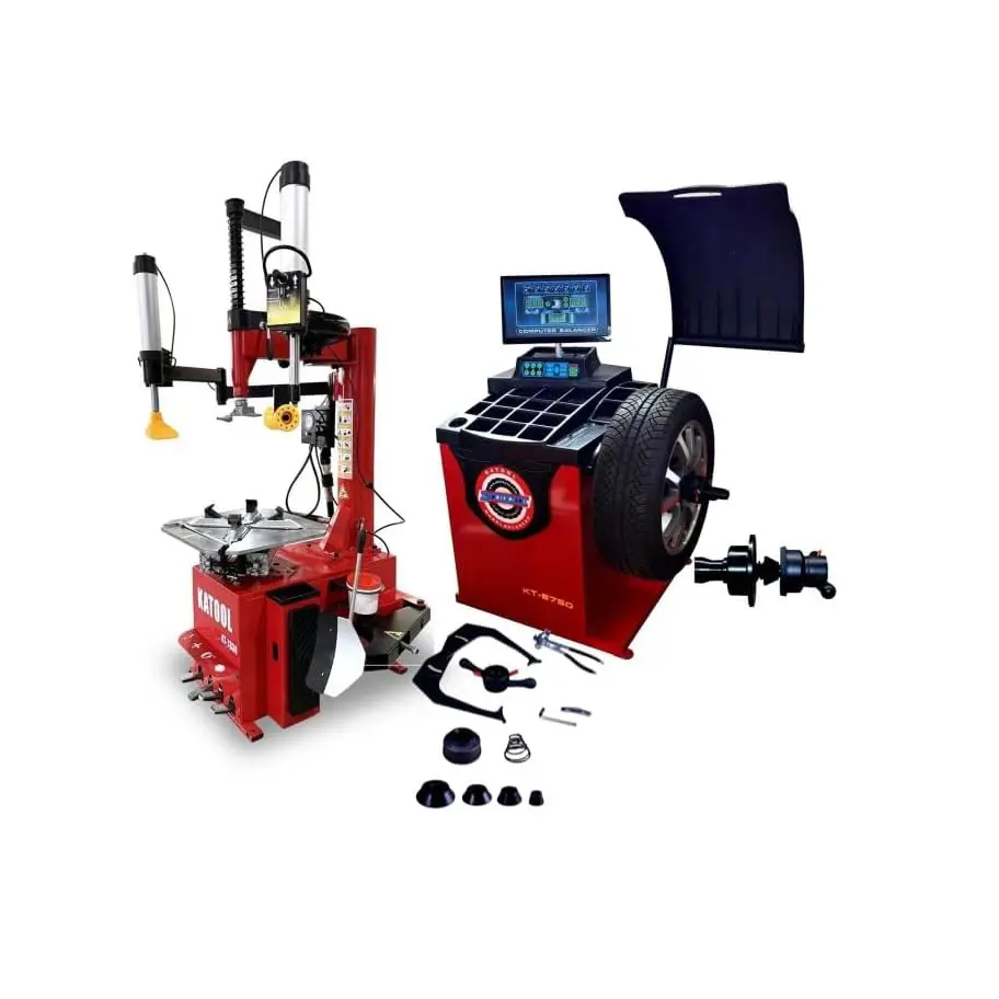 KT-T830 Tire Changer 2.0 HP Bead Blaster and KT-B750 Wheel Balancer Automatic Measurement Ruler Combo Machine Garage and Shop Equipment for Tire Repair