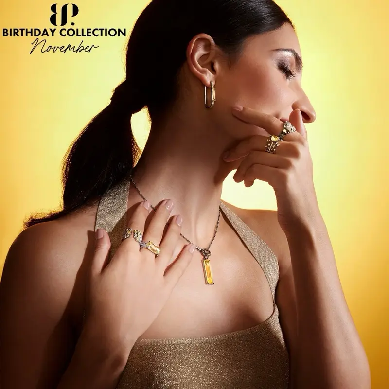 BP November Birthstone Necklace Collection - Surprise Metal Seal, Citrine Stone Costume Jewelry