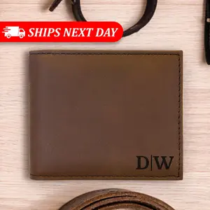 Personalized Men's Bifold Wallet – Custom Engraved Leatherette with Hidden Interior Message