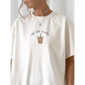 Coffee Shirt Iced Coffee Lover Gift Funny Coffee TShirt,100% Cotton Oversized Heavy Cotton Tee, Women's Trendy Coffee Lover Graphic Casual Short-Sleeved Top