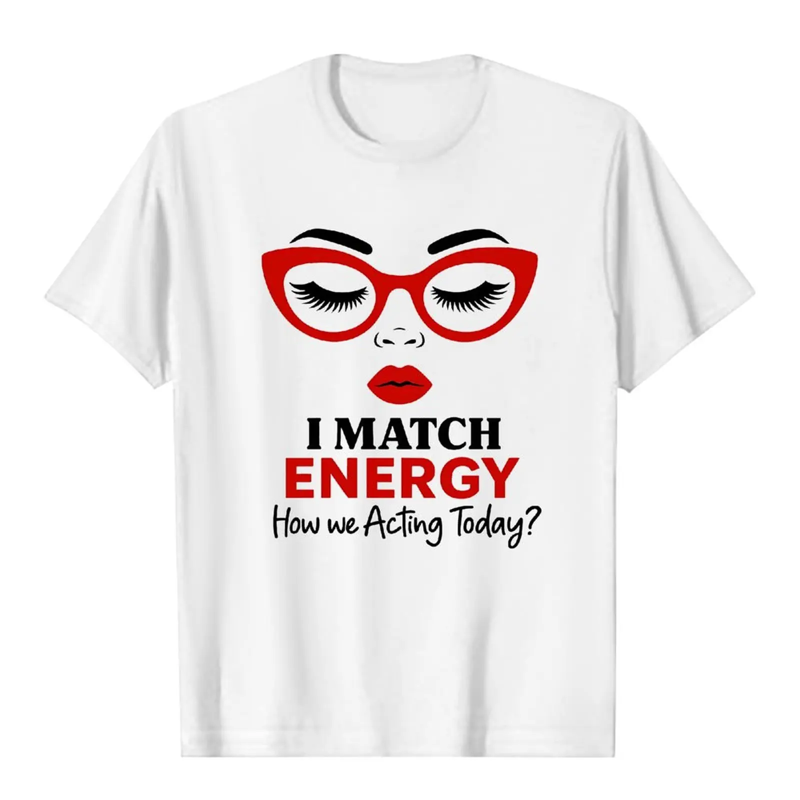 1pc  Casual T-Shirt with "I Match Energy" Slogan, Crew Neck,  Medium Stretch, All-Season Alphabet Pattern Tee