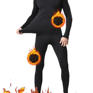 2pcs Mens Padded Warm Sports Compression Suit Top & Bottom Pants for Running Winter Warmth Long Sleeve Soft Fleece Thermal Set