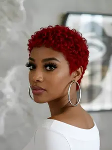 Pixie Cut Human Hair Wigs for Women, Daily Party Cosplay Gift Use, Short Afro Curly Wig, Machine Made