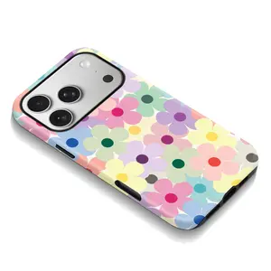 Cute Girly Pastel Daisy Rainbow Print Phone Case, 360° Shockproof Protective Case Compatible with iPhone 11 to 17 Pro Max and Samsung S25 S26 Ultra| LUMN Studio