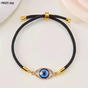 Evil Eye Pendant Bracelet features classic Turkish enamel protection charm. Adjustable drawstring cord, lightweight and stackable spiritual jewelry for women. Perfect for daily wear and birthday gifts with fresh summer vibes.