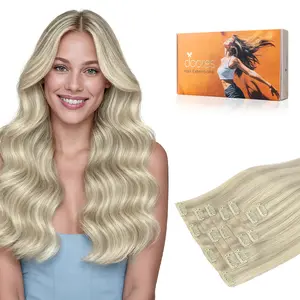 Doores 100g Seamless Clip In Hair Extensions Remy Human Hair Extensions Natural Straight Beginner Friendly Comfortable- Skin Weft PU Clip in Hair Extensions