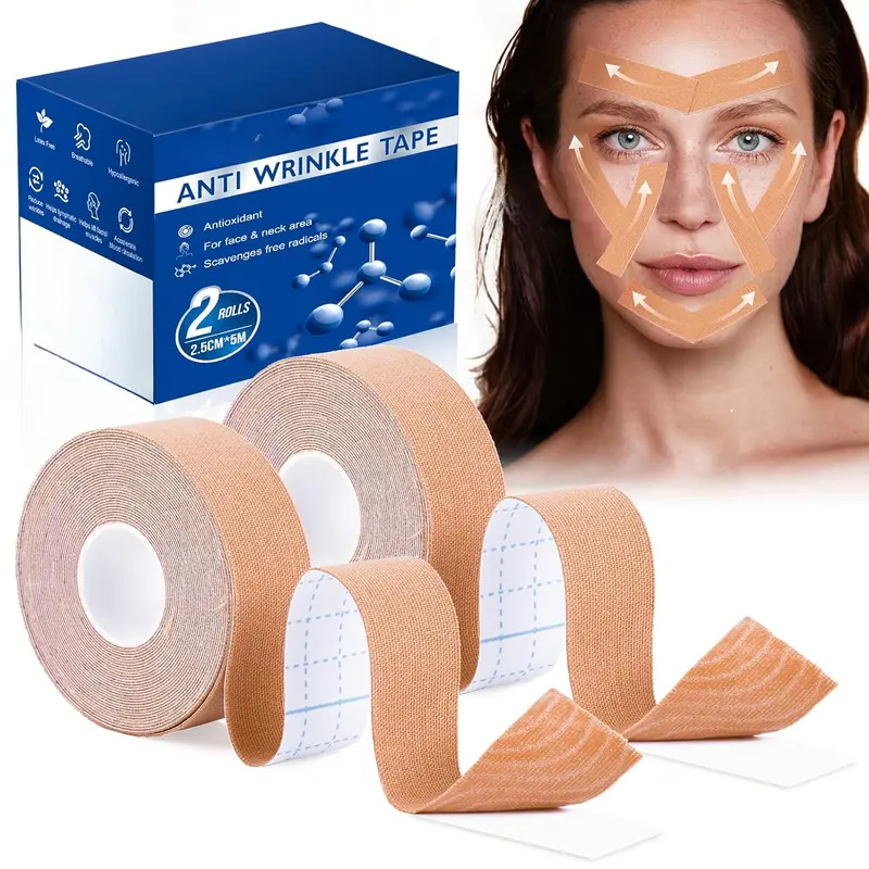 Anti-Wrinkle Facial Tape - Latex-Free Gentle Patch Sheet, Waterproof Myofascial Facelift Wrinkle Reducer, Lifting Tool for Forehead, At Home & Daily Use, Swimming-Safe Smooth Contour Tool