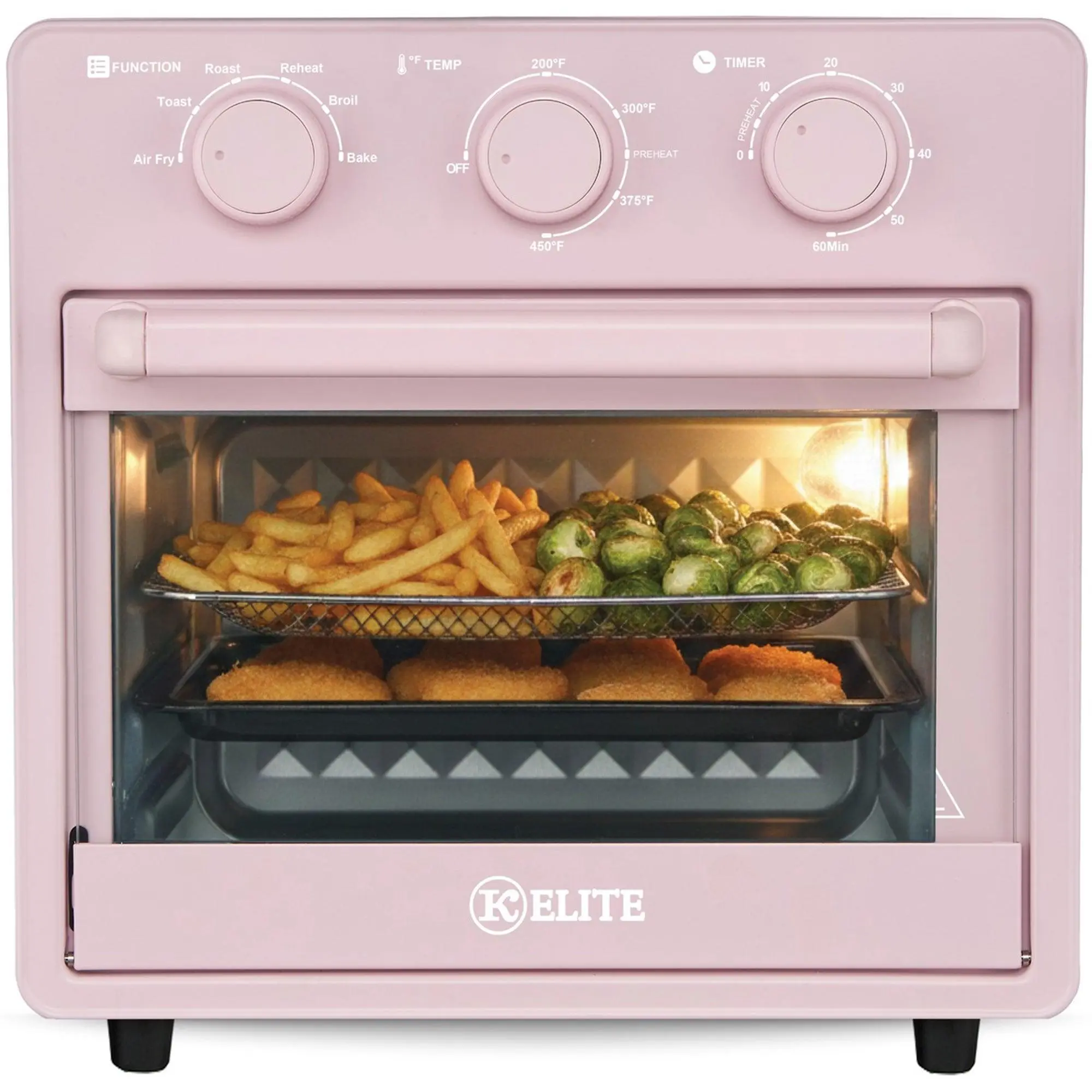 Kitchen Elite 16 Quart Mechanical Air Fryer Oven with Viewing Window, Pink