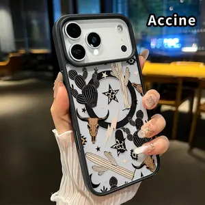 Magnetic Phone Case for iphone 17 Pro Max 16 Plus 15 14 13 12 11 XR Air E Desert Symbols Tapestry Patterned Clear Acrylic Back Shockproof Air-Guard Corners Hard Shell for Boy