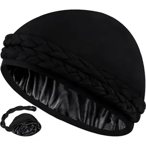 Satin Lined Turban for Women Mens Halo Turban Silky Lined Durag for Waves Braids Locs Sleeping Bonnet Sleep Cap