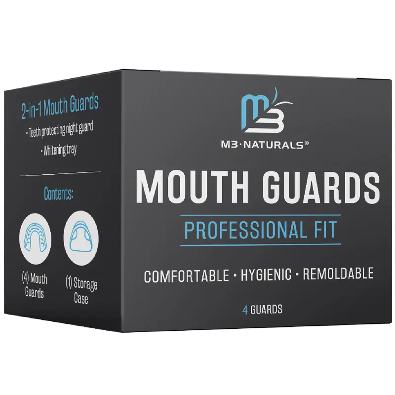 M3 Naturals Heavy Duty Mouthguard - 4-Piece Unscented Moldable Fit Trim-to-Fit Guards for Adults, (>99%) Ethylene Copolymer-Silicone Blend, Alleviates Potential Dental Injury for Athletes, Jaw Relaxation, Night Grinding Relief