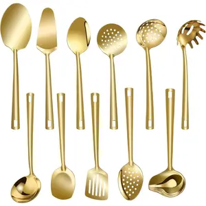 Cooking Utensil Set 11 count Stainless Steel Kitchen Utensils Set Wok Utensils Kitchen Tool Set Spatula Set Heat Resistant Metal Kitchen Tools  HandleEasy to Clean Dishwasher Safe