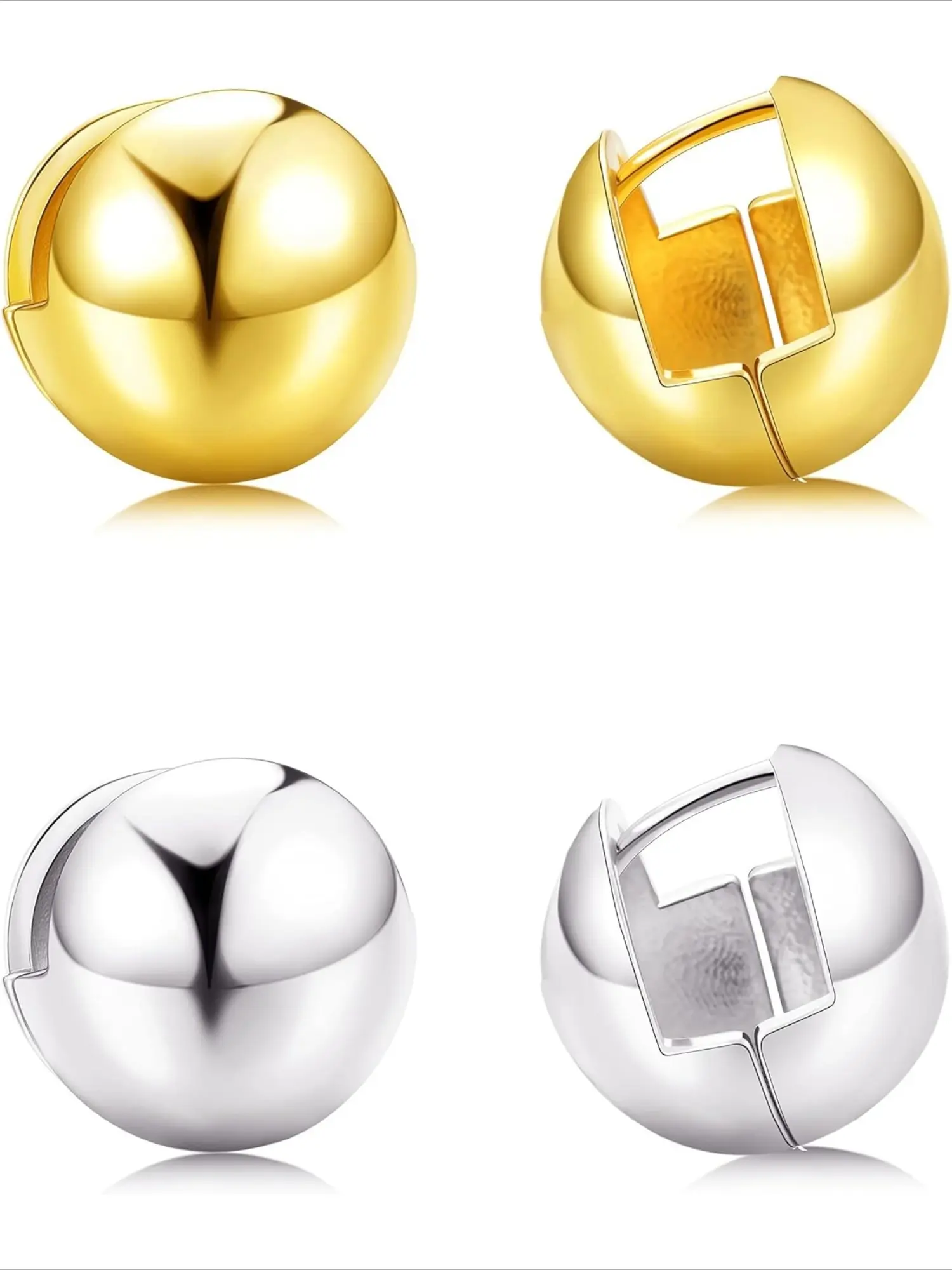 2Pairs Geometric Ball Earrings For Women Silver Gold Round Basket Ball Statement Earrings Set Buckle Minimalist Unique Spherical Studs Earrings Valentines Christmas Gift Fashion Accessory