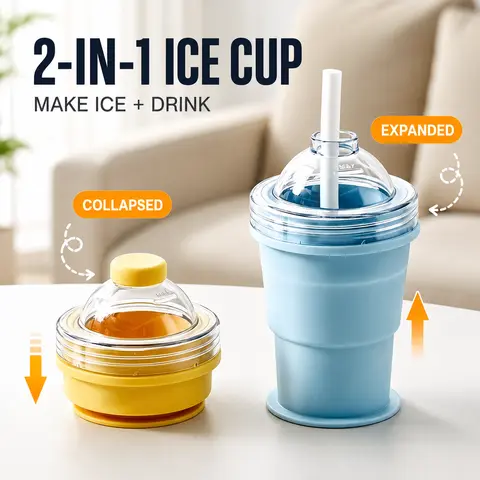 Flexible Round Silicone Ice Ball Molds - Foldable Collapsible Dishwasher-Safe Home Bar Utensils, Twisttofree Ice Maker with Reusable Straw, Smooth Silicone Wipes Clean for Whiskey, Campfire/BBQ Party Drinks