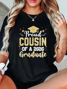 Unisex 100% Cotton Cousin Senior 2026 Proud Cousin of a 2026 Graduate T-Shirt – Vintage Graphic Tee, Relaxed Fit, Women’s Gift Idea