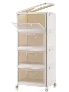 4-Tier Stackable Storage Bins with Lid, 23QT Storage Containers,Clear Foldable Plastic Drawer Storage on Wheels,Closet Organizers and Storage for Living Room,Bedroom,Office,Dorm
