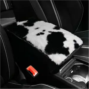 Furry  Armrest Cover for , Plush Cute Center Console Pad  Interior Accessories for Women Men,Protector Fit  Auto , SUV,  Arm Rest Box(Black+White)