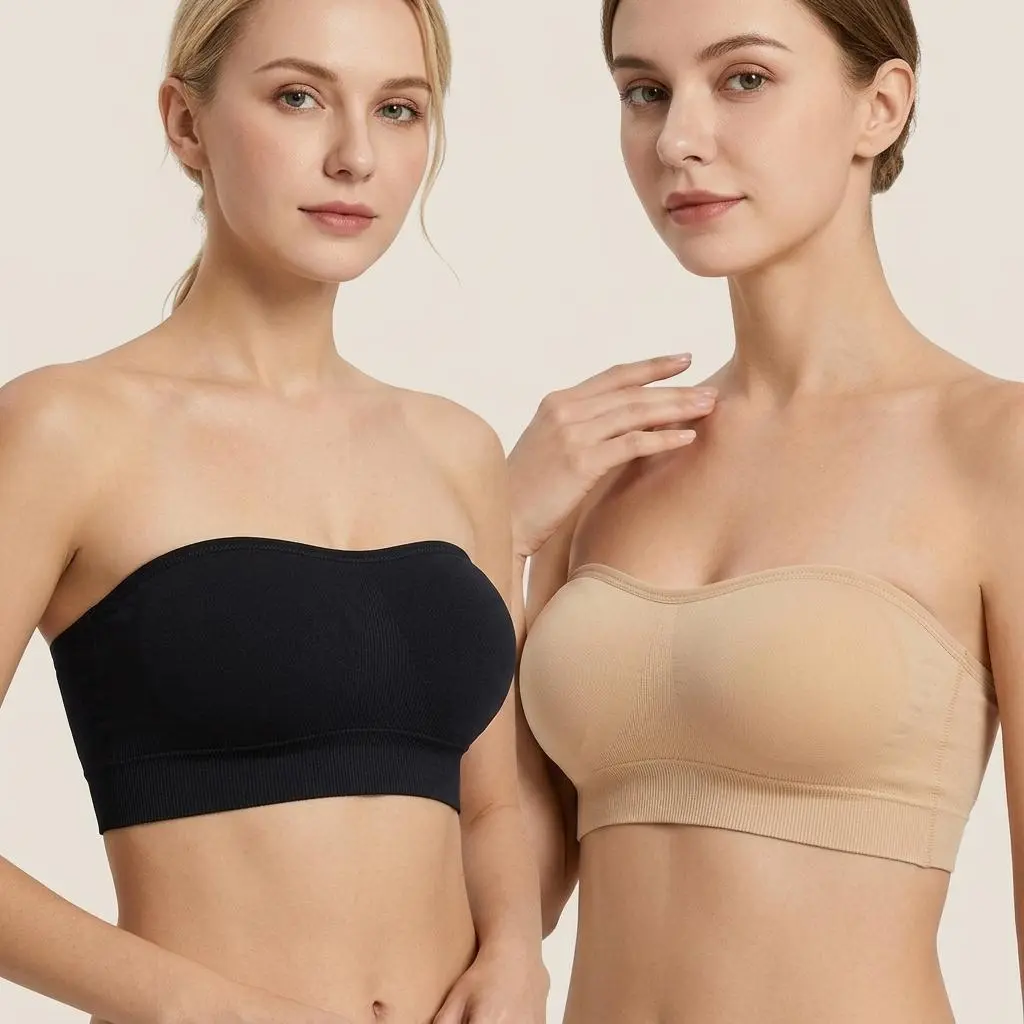 Women's Full Coverage Strapless Push Up Bra for Large Bust Non-Slip Bandeau Wireless Supportive Padded Seamless Jelly Tube Bra Plus Size Friendly for Strapless Dresses & Evening GownsA2