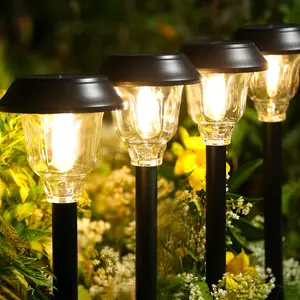 6 Pack Solar Pathway Lights Outdoor, 22 Inch Tall IP65 Waterproof Solar Garden Lights with Edison LED Tungsten Filament Bulb, Dusk to Dawn Auto On/Off Solar Landscape Lights for Yard, Patio, Pathway Decor (Warm White)