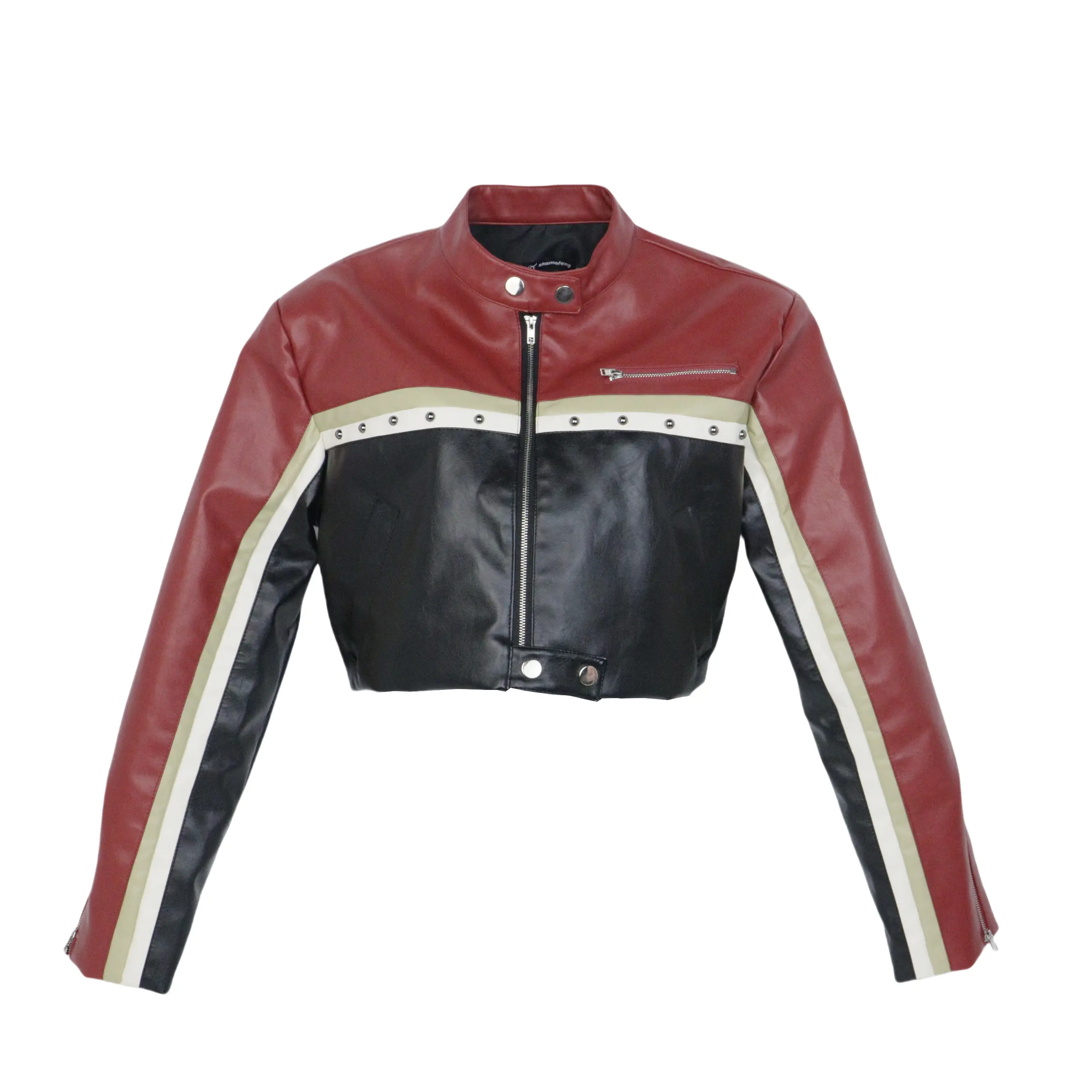 Shamofeng Women's Cropped Red Leather Bomber Jacket - Longsleeves, Zip Up Zipper Design, Lightweight Motorcycle Outerwear Coats Tops