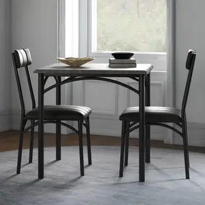 3-Piece Square Dining Table Set for 2 – Retro Brown Kitchen Table with 2 Upholstered Chairs, Ideal for Small Spaces, Apartments, and Home
