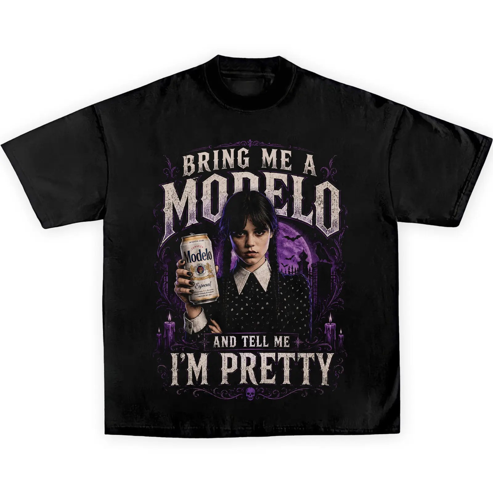 Bring Me A Modelo And Tell Me I'm Pretty Shirt | Wednesday Mexican Beer Shirt | Funny Gothic Halloween Beer Tee