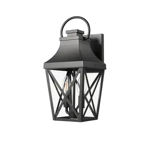 Matte Black Traditional Outdoor Wall Sconce X-Design Metal Porch Light with Clear Tempered Glass Weatherproof Rustproof Exterior Wall Lantern 2xE12 Base for Patio Garage Front Door