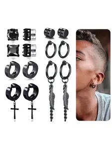 7 Pairs Black Earrings Set Affordable & Stylish Hypoallergenic Stainless Steel Multi-Style Stud Earring Jewelry Earring Stacking Set For Men Women Holiday Celebration Gift