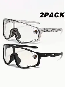2pcs Couple Photochromic Cycling Sports Glasses, Unisex Large Frame Fashion Sunglasses, Biking Sunglasses, Day-Night Use, Perfect Gift