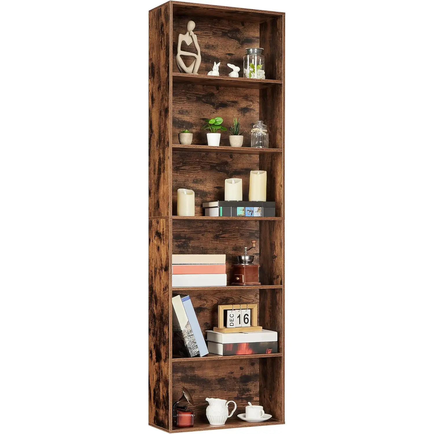 6-Tier Bookcase, 71.4" Tall Bookshelf with h-Shaped Frame, Heavy Duty Storage Shelf for Home Office/Living Room/Bedroom, Open Shelf Organizer for Books/Vinyl Records/Decor