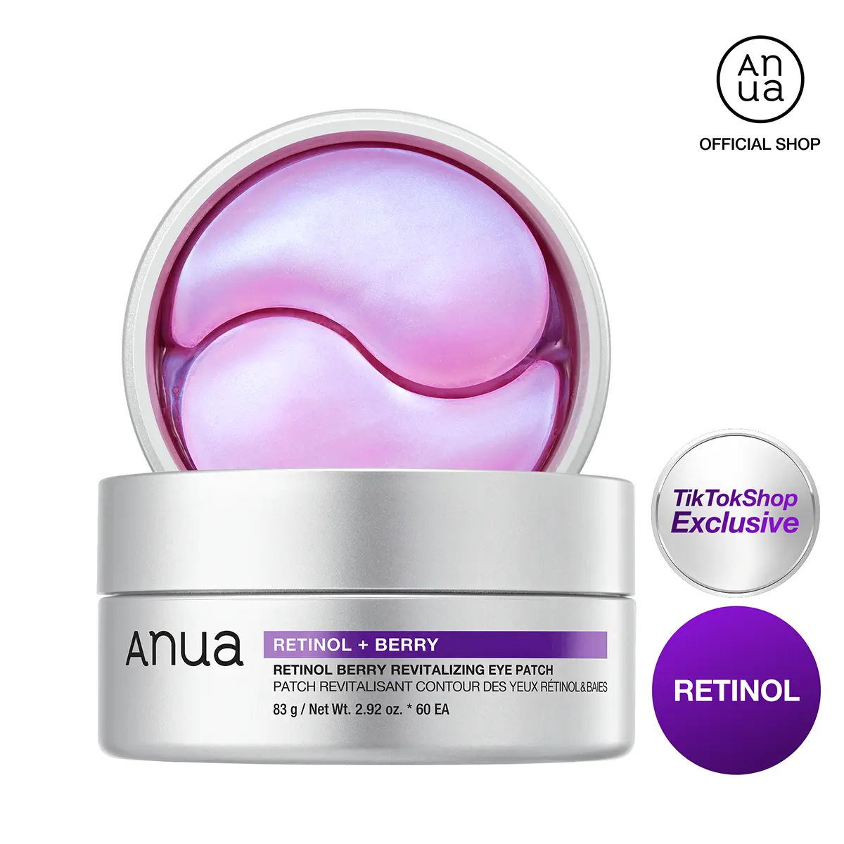 [Anua] Retinol Berry Revitalizing Eye Patch for Wrinkle and Dark Circles(60ea), 8Hour Plumping Effect in 10 Minutes, Fuller Looking & Lifted Skin, Hyal-Plumping Effect, Brightens Undereye by Antioxidant Berry Extracts, Relieves Puffiness with Caffeine