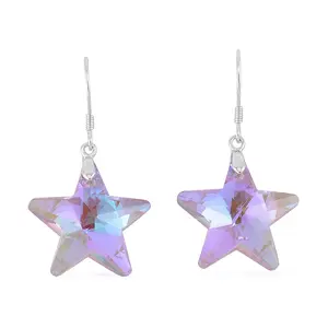 Glass 925 Sterling Silver Rhodium Plated Star Dangle Drop Earrings for Women Jewelry Birthday Christmas Gifts for Women