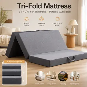ORHOPUI Memory Foam Mattress Portable Floor Bed for Indoor and Outdoor Foldable Mat with Foldable, Washable Cover for Travel, Camping and Yoga