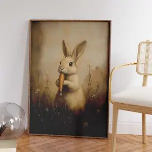 Moody Easter Bunny Print – Antique Spring Rabbit Poster, Rustic Farmhouse Decor, Unframed