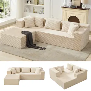 Plush Modular Sectional Sofa with Deep Seats, L Shaped Sleeper Couch for Large Living Room, No Assembly Required