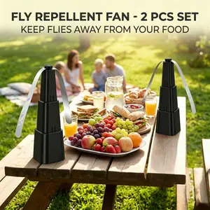 2-Piece Safe Outdoor Fly Repellent Fan Set, Fly Repellent Tool for Picnic, Bug-Repellent Ribbon Fan for Food
