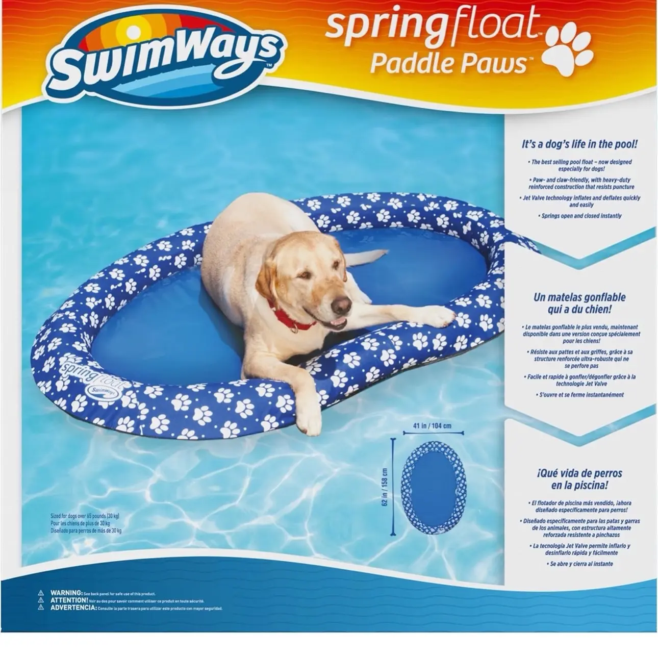 SwimWays Paddle Paws Spring Float Dog Raft, Large (65 lbs. and Up), Blue