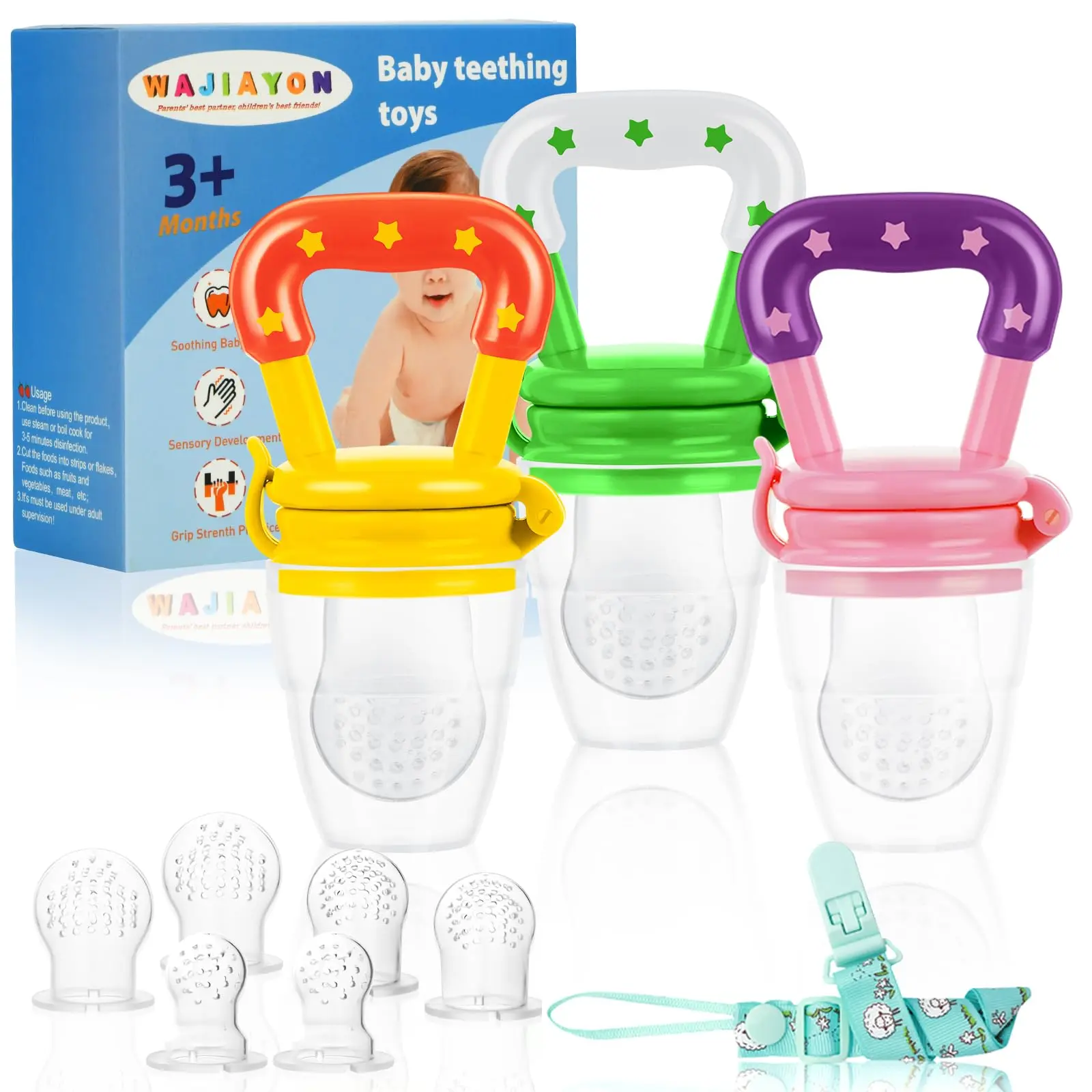 Baby Fruit Feeder/Food Feeder Pacifier (3 Pack)- Infant Teething Feeders | Silicone Teether Feeder Babies | Baby Feeding Essentials | Food Pacifier for Babies - Pink