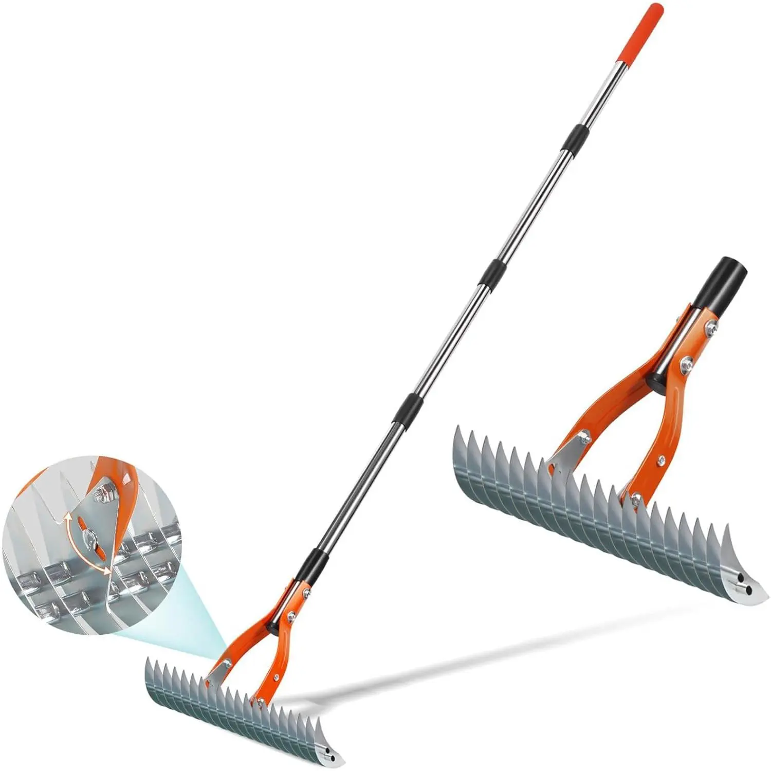 Thatch Rake for Lawns, Yofidra 15" Heavy Duty Metal Dethatcher Rake with 5FT Handle, 70’’ Adjustable Manual Thatcher with 19-Tine for Lawn Loosening Soil, Yard and Removing Dead Grass Durable Gardening Tools