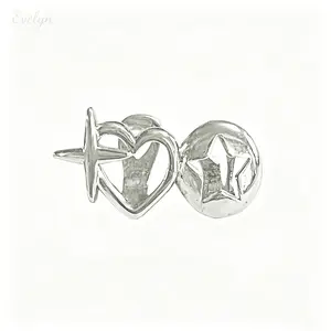 Silver Tone Heart & Star Single Tooth Grillz, Polished Metal Teeth Decoration, Hip Hop Accessory for Parties, Festivals & Styling