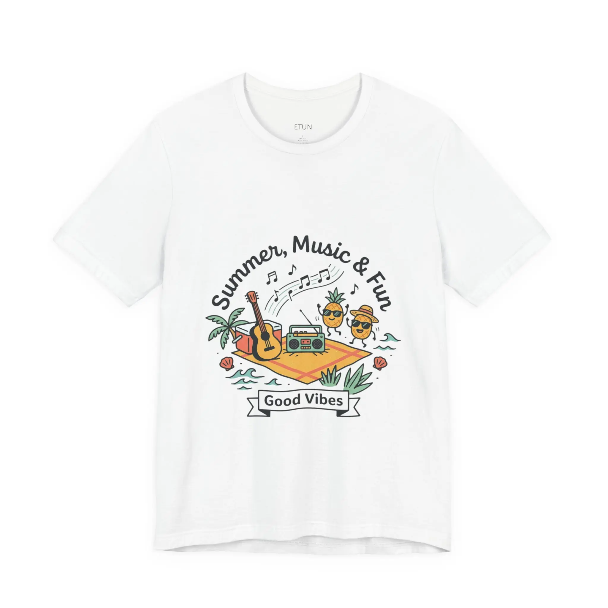Good Vibes Summer Music Tee | Guitar, Boombox, Sunglasses Design