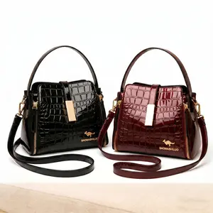 Crocodile Embossed Crossbody Bag – Glossy Croc Texture Handbag with Expandable Zippers & Gold Hardware, Light Luxury Top Handle Purse for Women, It's Giving Boss Lady Energy